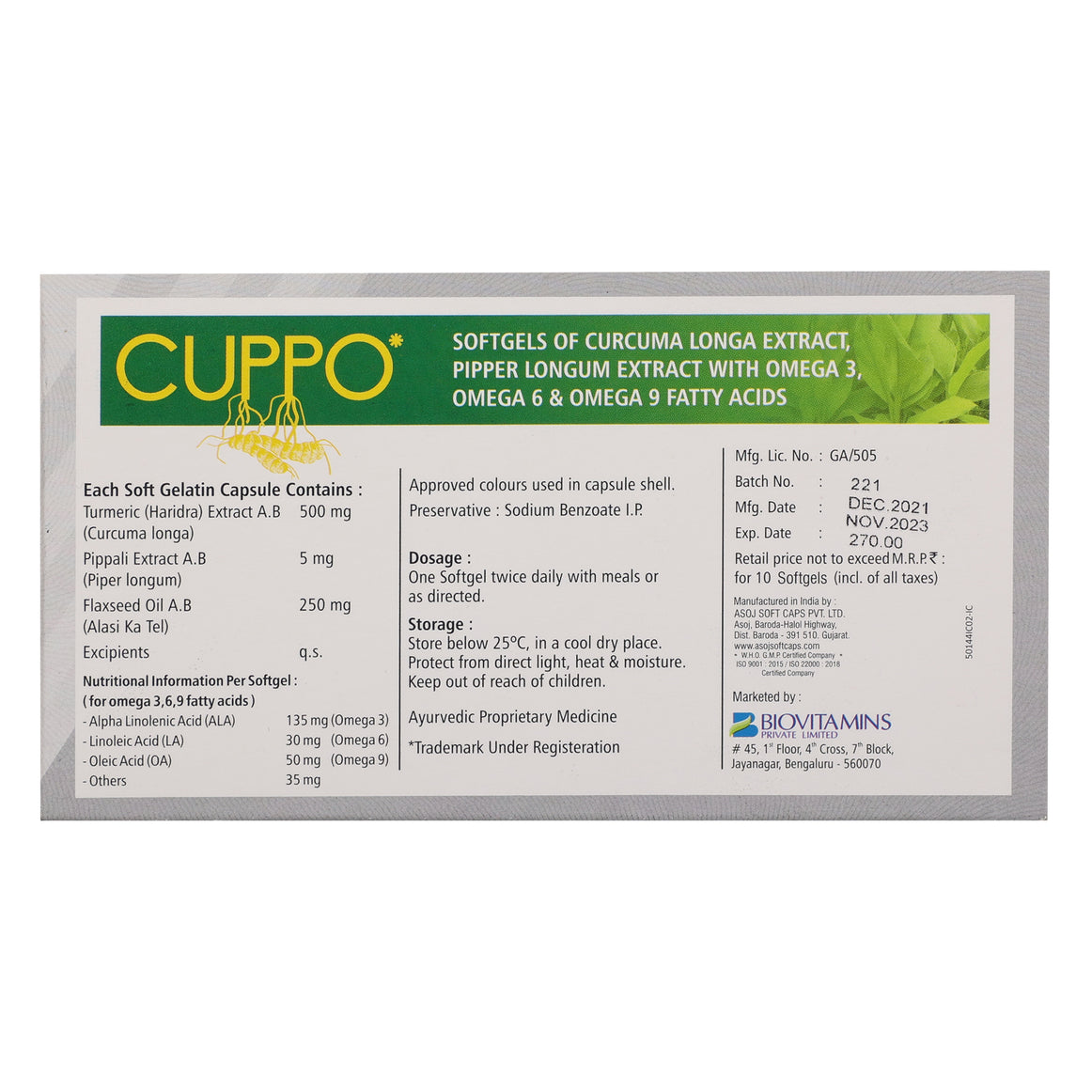 CUPPO- Curcumin 95% + Omega 3 Capsules
